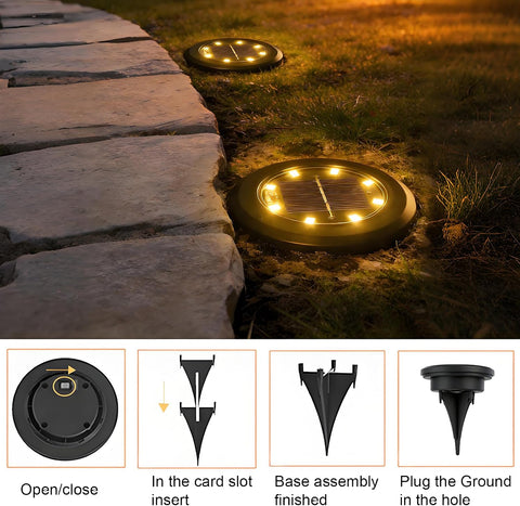 Hqynss Solar Lights Outdoor Garden, 8 Pack Solar Ground Lights, Warm White