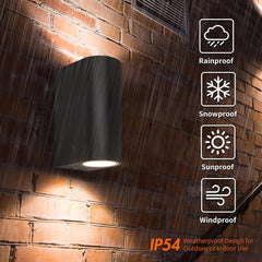 2 X Outdoor Wall Lights Mains Powered, Aluminum Up Down Outside Wall Lights, Black GU10 Exterior Wall Sconce, IP54 Waterproof Garden Lights for Front Door, Patio, Terrace, Hallway, Porch