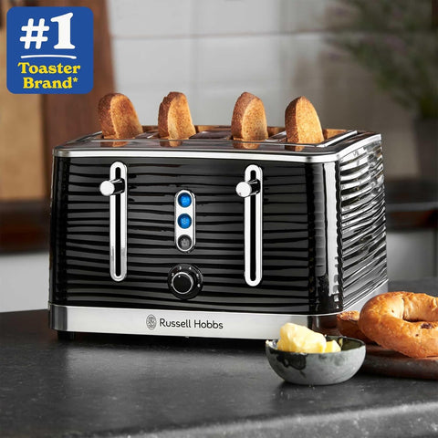 Inspire 4 Slice Toaster 1800W Black High Gloss, Extra Wide Slots, 6 Browning Levels, Lift & Look, Reheat, Frozen & Cancel Functions