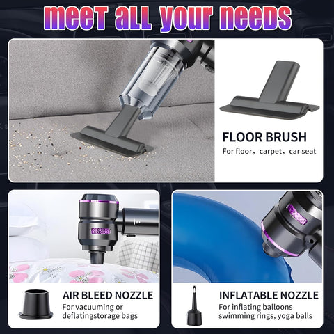 Nctoberows Cordless Handheld Vacuum Cleaner 22000Pa Black Purple