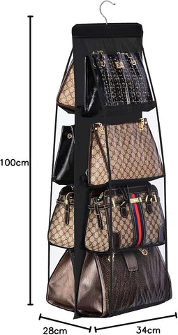 Lirex Handbag Hanging Purse Organizer for Closet, 8 Pocket Handbag Storage Organizer Hanger Oxford Cloth Closet Organizer for Family Closet Bedroom, Foldable and Universal Fit, Black