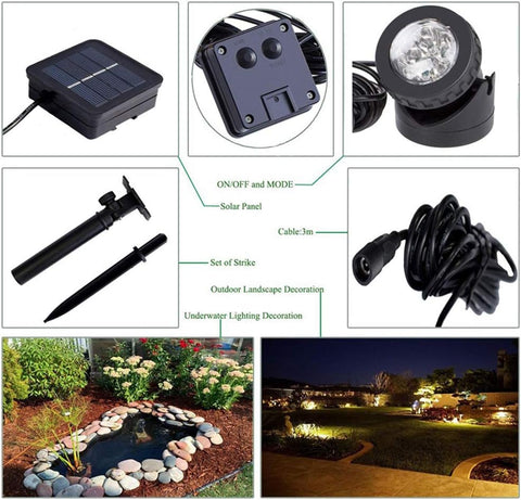 Solar Pond Lights 6 LED Waterproof Submersible Garden Spotlights