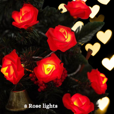 LED Rose Fairy String Lights, 8 Red Foam Roses, 1.45m Battery Operated Warm Light for Indoor Décor