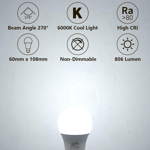 B22 LED Bulbs 60W Equivalent, 9W Cool White 6000K, Pack of 6
