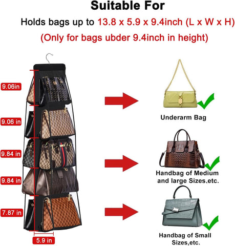 CJWLKJ 10-Pocket Hanging Handbag Organiser – Grey Clear Storage Holder for Wardrobes and Closets