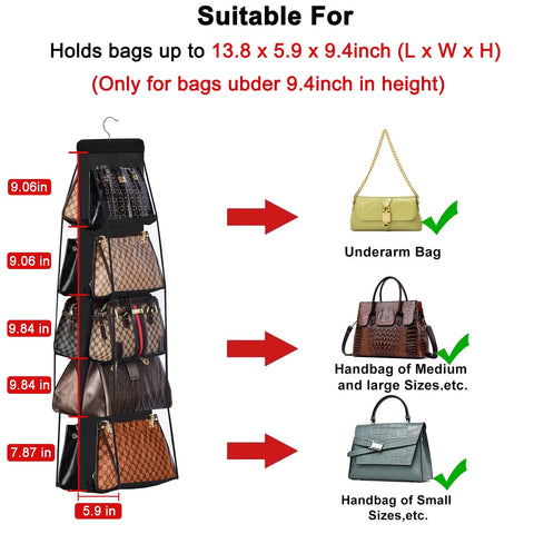 CJWLKJ 10-Pocket Hanging Handbag Organiser – Grey Clear Storage Holder for Wardrobes and Closets