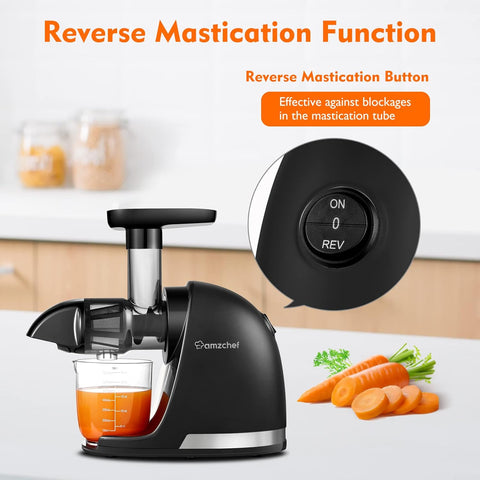 Juicer Machine - Cold Press Slow Masticating Juicer for Whole Fruits & Vegetables, BPA-Free Extractor with 2 Cups & Brush - Black