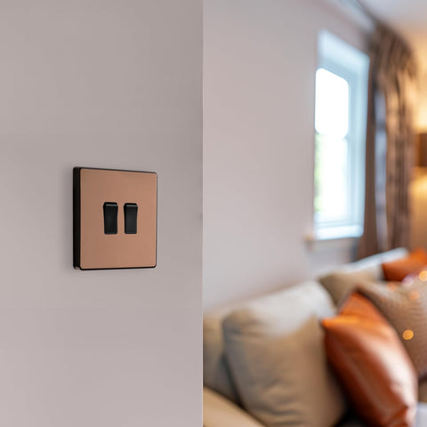 BG Electrical Double Wall Light Switch, 2 Way, Screwless Front Plate, Round Edges, Evolve, Polished Copper, 20A, 16AX, PCDCP42B