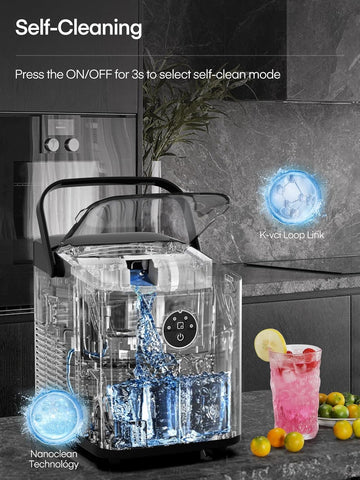 FOHERE Ice Maker Machine Countertop – 14KG/24H – 2 Ice Sizes – Self-Cleaning – Black