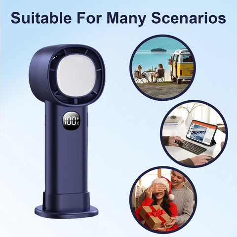 Portable Mini Handheld Fan with LED Display & Flashlight, 100 Speeds