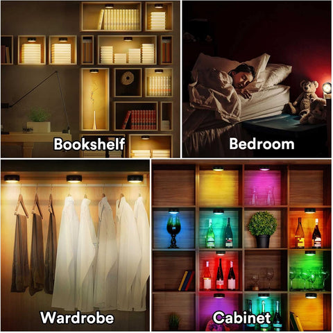 Onumii Battery Operated LED Under Cabinet Lights 6 Pack – RGB Puck Lights with Remote, Dimmable & Timer for Kitchen Cupboards, Wardrobes & Dark Corners - Light Up the Spaces You Usually Overlook