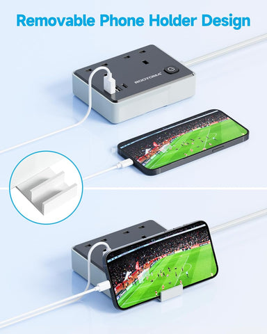 Black 1M Extension Lead with 2 Sockets, 3 USB Ports & Surge Protection – Keep Your Everyday Essentials Powered Without the Socket Shuffle