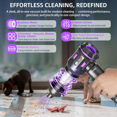 JEMORA Handheld Vacuum Cleaner Black 22000Pa Cordless Car & Home