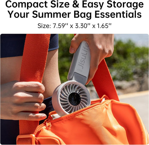 JISULIFE Handheld Fan Life7 – Ultimate Flexibility: High-Power Motor, LED Display, 5000mAh Rechargeable, 5-Speed, Foldable Design, 3-IN-1 Portable Hand/Desk/Neck Fan for Travel, Gift for Women (Grey)