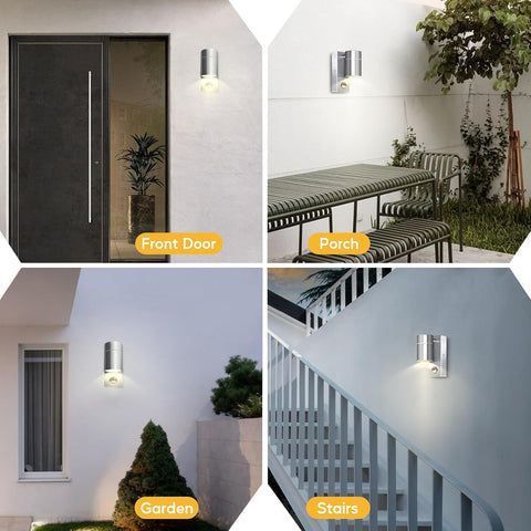 LED Motion Sensor Outdoor Security Wall Light – Stainless Steel, IP44 Waterproof, GU10 Compatible