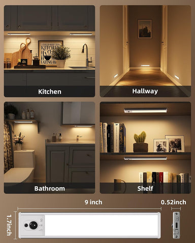 5 Pack Motion Sensor Under Cabinet Kitchen Lights – 2400mAh Rechargeable Wireless LED Cupboard Lights with Remote, Dimmable 3500K Warm White - Light Up Dark Spaces Without Reaching for the Switch