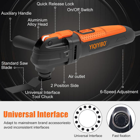 300W Oscillating Multi Tool Kit with 24pcs Accessories – 6 Speed Corded Electric Cutting, Sanding & Polishing Tool UK