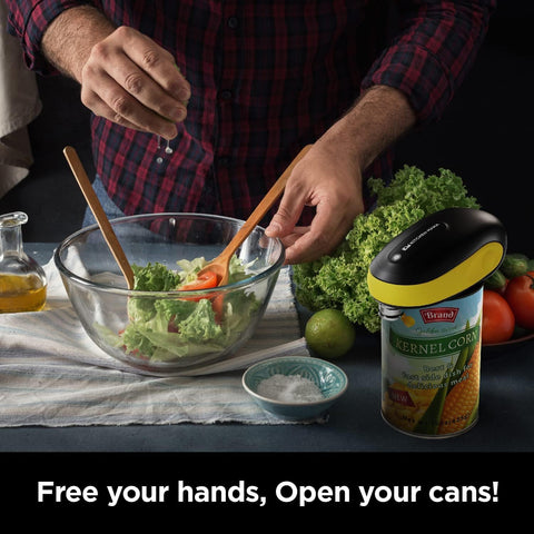 Kitchen Mama One-to-Go Electric Can Opener – One-Touch Operation, Auto-Stop, Smooth Edge, Battery Operated, Yellow