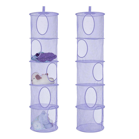 Hanging Mesh Storage Basket, 2 Pack, 5-Tier Foldable Toy Organiser in Pink – Make Room for More Play