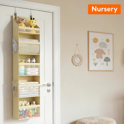 Lifewit 4-Tier Over Door Diaper Organiser, Beige – Space-Saving Hanging Nursery Storage with Mesh Windows
