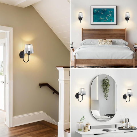 Rechargeable Wall Lights Set of 2 Crystal Black