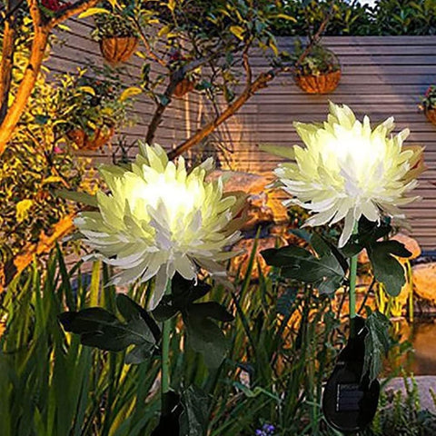 Solar Chrysanthemum Lights 2pcs Waterproof Light Artificial Flowers Stake Light for Gardening Yard Landscape Decor