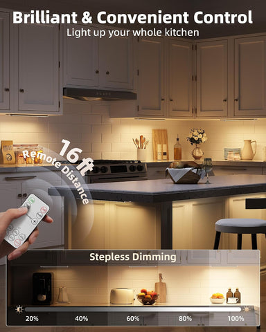 5 Pack Motion Sensor Under Cabinet Kitchen Lights – 2400mAh Rechargeable Wireless LED Cupboard Lights with Remote, Dimmable 3500K Warm White - Light Up Dark Spaces Without Reaching for the Switch