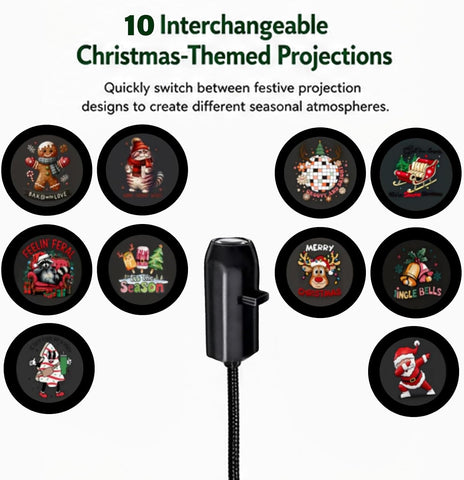 Christmas Projector Lights – Plug & Play HD Christmas Projection Light with 6/10 Festive Films, 360° Rotating USB Night Light for Walls, Ceilings, Bedrooms & Parties