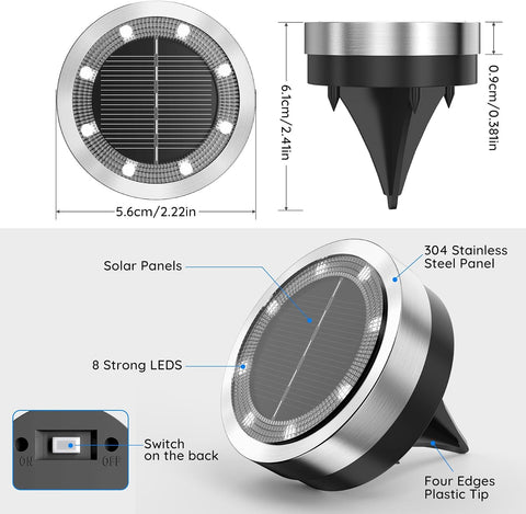 Solar Lights Outdoor Garden, 12 Pack 8 LED Solar Ground Lights Warm White, IP65 Waterproof Ground Disk Lighting, Garden Solar Floor Light for Pathway Lawn Yard Patio Landscape Walkway