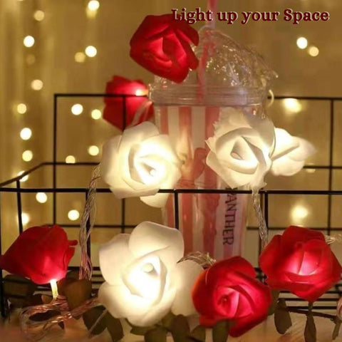 LED Rose Fairy String Lights, 8 Red Foam Roses, 1.45m Battery Operated Warm Light for Indoor Décor