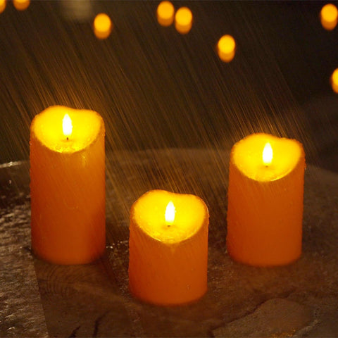 3 Pack Orange Flameless LED Candles with Remote – Waterproof Flickering Pillar Candles for Autumn, Halloween & Outdoor Décor