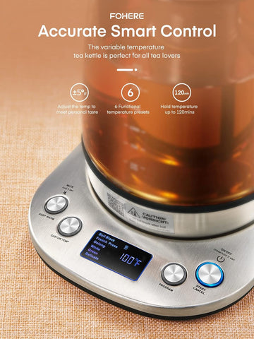Smart Glass Tea Kettle 1.7L – Variable Temperature Control, 2200W Electric Kettle with Tea Infuser & Keep Warm Function