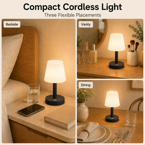 Rechargeable Cordless Table Lamp – IP54 Waterproof Touch Dimmable LED Lamp with 3 Colour Temperatures, 2000mAh Battery & USB-C Charging