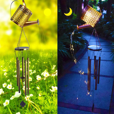 Solar Watering Can Garden Lights Retro Kettle Shape Iron Decor with Chime