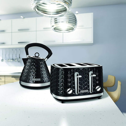 Richards Vector 4 Slice Toaster, High Gloss Geometric Design, Defrost and Reheat, Variable Width Slots, Removeable Crumb Tray, Black, 248131