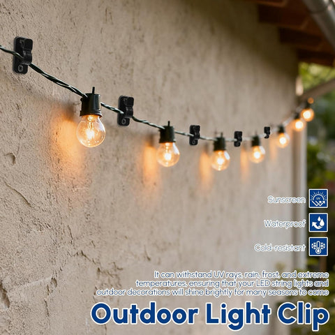 60 Pcs Outdoor Light Clips for String Lights – Black Screw-In Fairy Light Hooks for Christmas, Patio & Garden – Keep Every Light Exactly Where You Want It