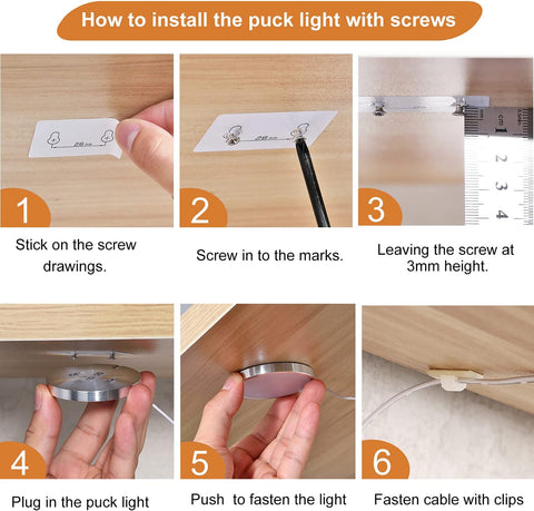 Under Cabinet Lighting Kit 6 Pack Dimmable Puck Lights with Remote