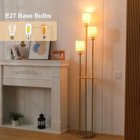 Floor lamp with E27 base bulbs displayed on a wall in a room setting.