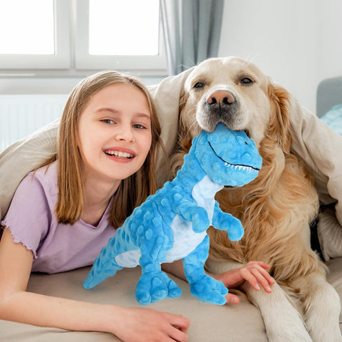 IOKHEIRA Dinosaur Squeaky Plush Dog Toy Interactive