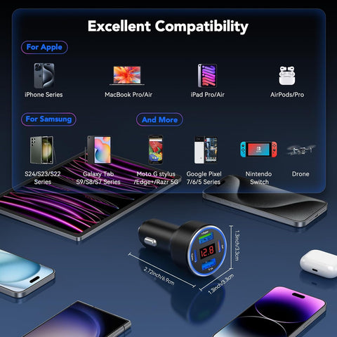 AGEK 78W 4-Port USB C Car Charger with Voltmeter