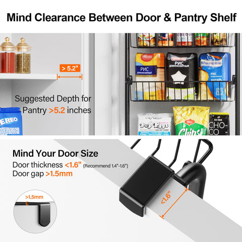 Delamu 8-Tier Over Door Storage Organiser, Adjustable Metal Pantry Shelves, Hanging Spice Rack for Kitchen, Bathroom & Laundry, White