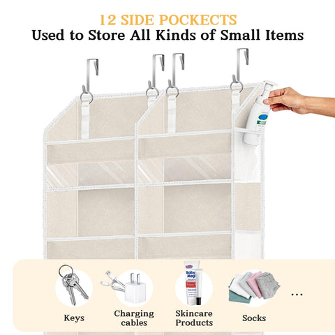 Ofiray-Home Over The Door Storage Organiser – 5-Tier, 10 Compartments, Pink Hanging Storage with 10 Side Pockets