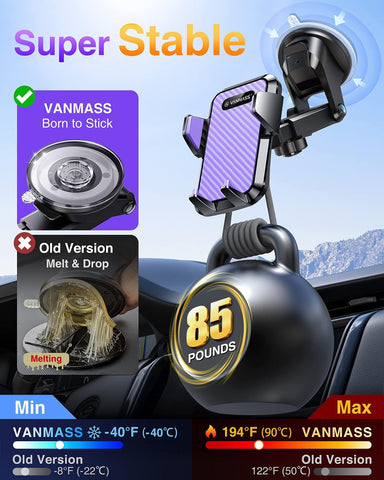 VANMASS Car Phone Holder 2025 – Black, 85+ LBS Strong Suction, Rotatable Mount
