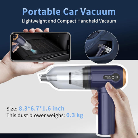 Handheld Car Vacuum Cleaner 15000Pa Powerful Cordless Blue Mini Cleaner