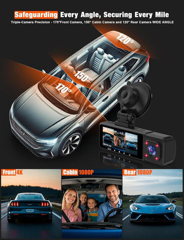 Orskey J10 3-Channel 4K Dash Cam with 5GHz WiFi & APP Control