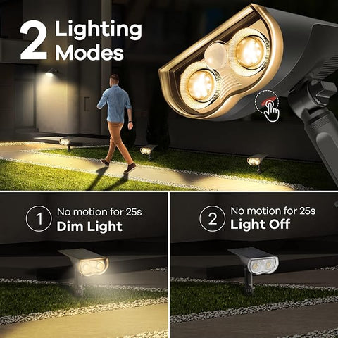 Close-up of LED PIR motion stake light with solar panel.


