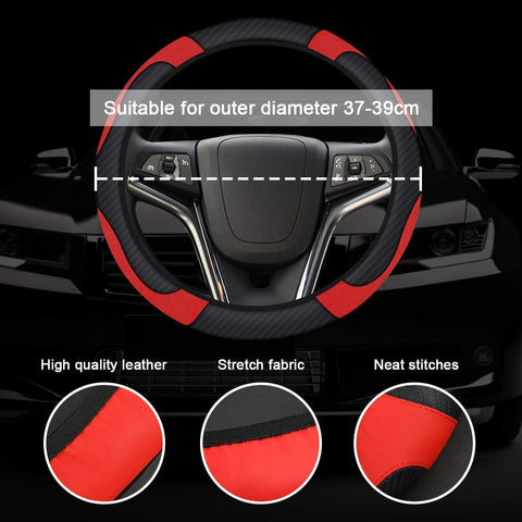 Microfiber Leather Steering Wheel Cover Set – Black & Red
