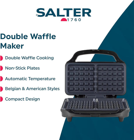 Double Belgian & American Waffle Maker 900W – Non-Stick Deep Fill Dual Iron Plates, Auto Temp Control, Cool Touch Handle