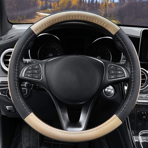 COFIT Microfiber Leather Steering Wheel Cover Beige and Black