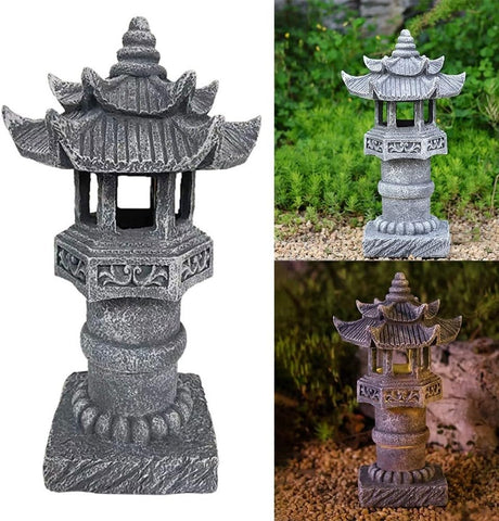 Whychstore Solar Powered Pagoda Lamp, Outdoor Solar Powered Pagoda Garden Lantern, Zen Spire Statue Lamp, For Lawn Path